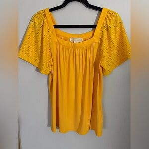 Michael Kors Yellow Blouse with Eyelet Detail